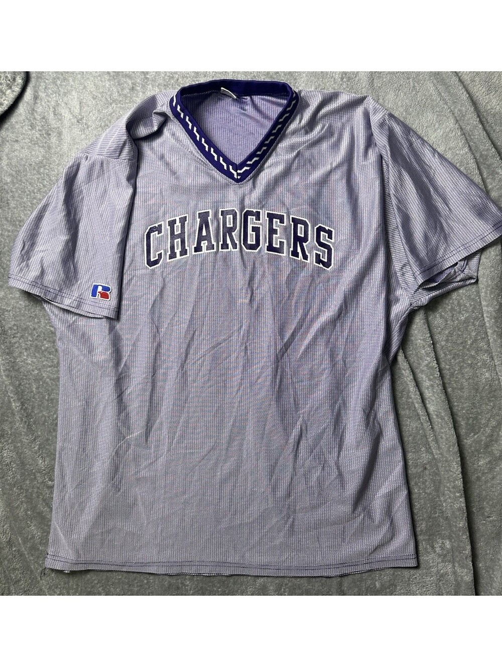 Vintage 90s Russell Athletic Chargers Mesh Jersey XXL USA Made Purple Football